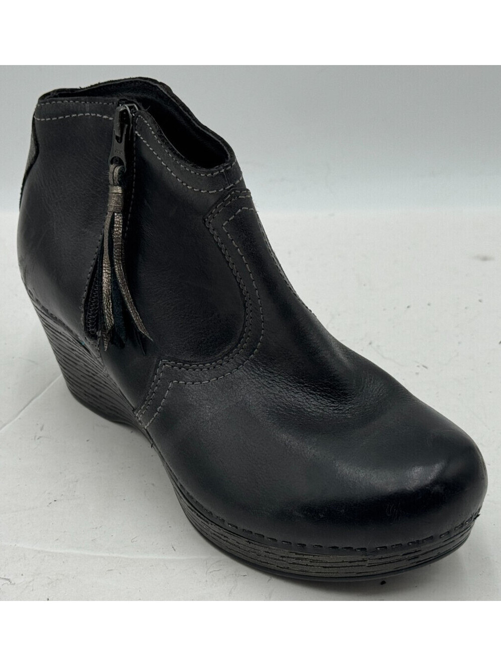 Dansko Veronica Women's Boots Size 7.5-8 Black Side Zip Ankle Wedge Boots